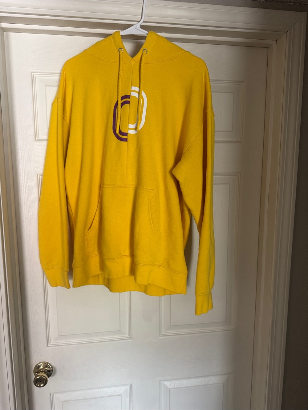 Men's Yellow Crewneck Hoodie with Minimal Ring Graphic